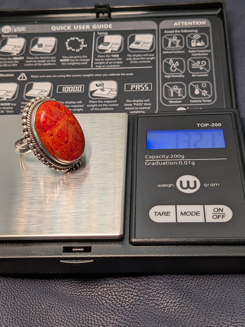 Heavy 13.2g 925 Sterling Silver Red Coral Ring Sz 8.25 - Picture 5 of 10